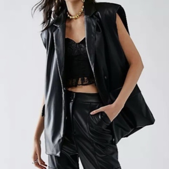 Free People Native Youth Vegan Leather Vest. NWT. Black